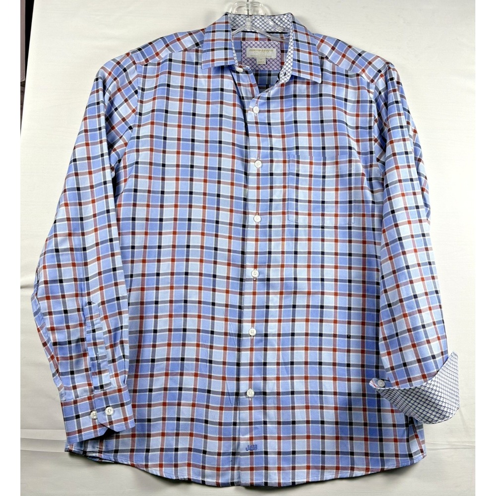 Johnston and Murphy Men's blue/brown Long Sleeve Button-Up Shirt Medium